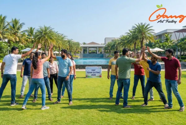 Happy employees enjoying a corporate day outing near Coimbatore at a luxury resort